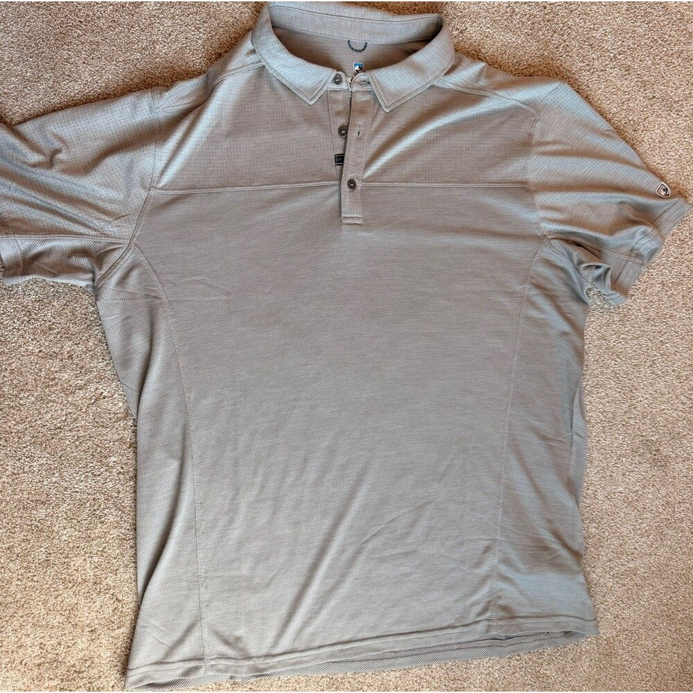 Kuhl Shirt Mens Large Gray Engineered Polo Short Sleeve Outdoors Hiking Stretch